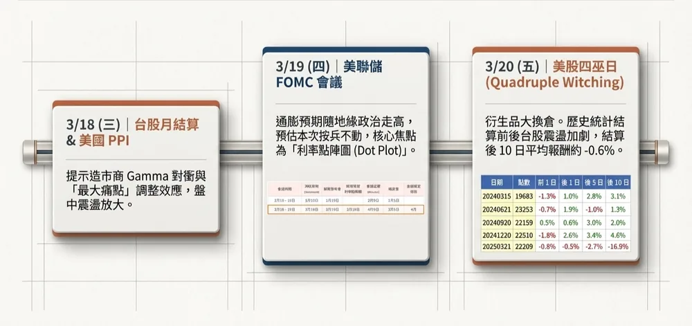 3/18 台股月結算與美國PPI、3/19 美聯儲FOMC會議、3/20美股四巫日重大日程表